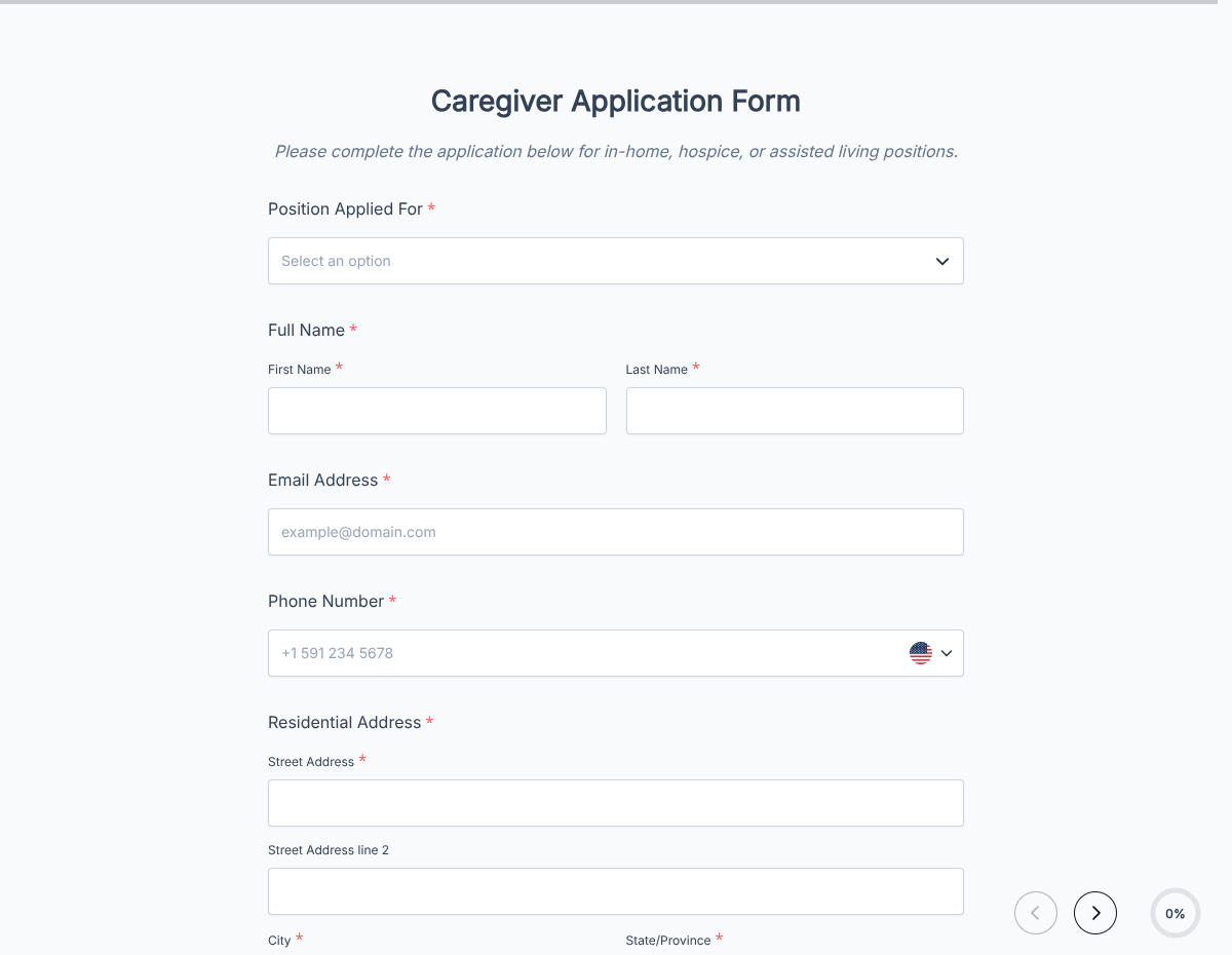 Childcare and Caregiving Employment Application
