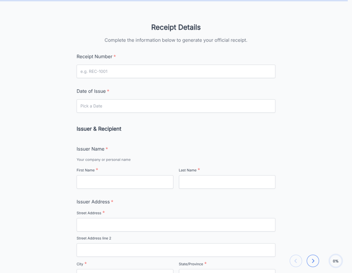 Professional Receipt & Billing Form