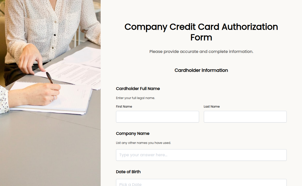 Company Credit Card Authorization Form