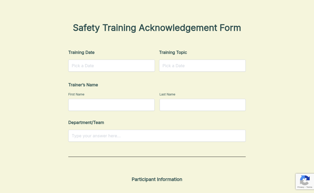 Safety Training Acknowledgement Form