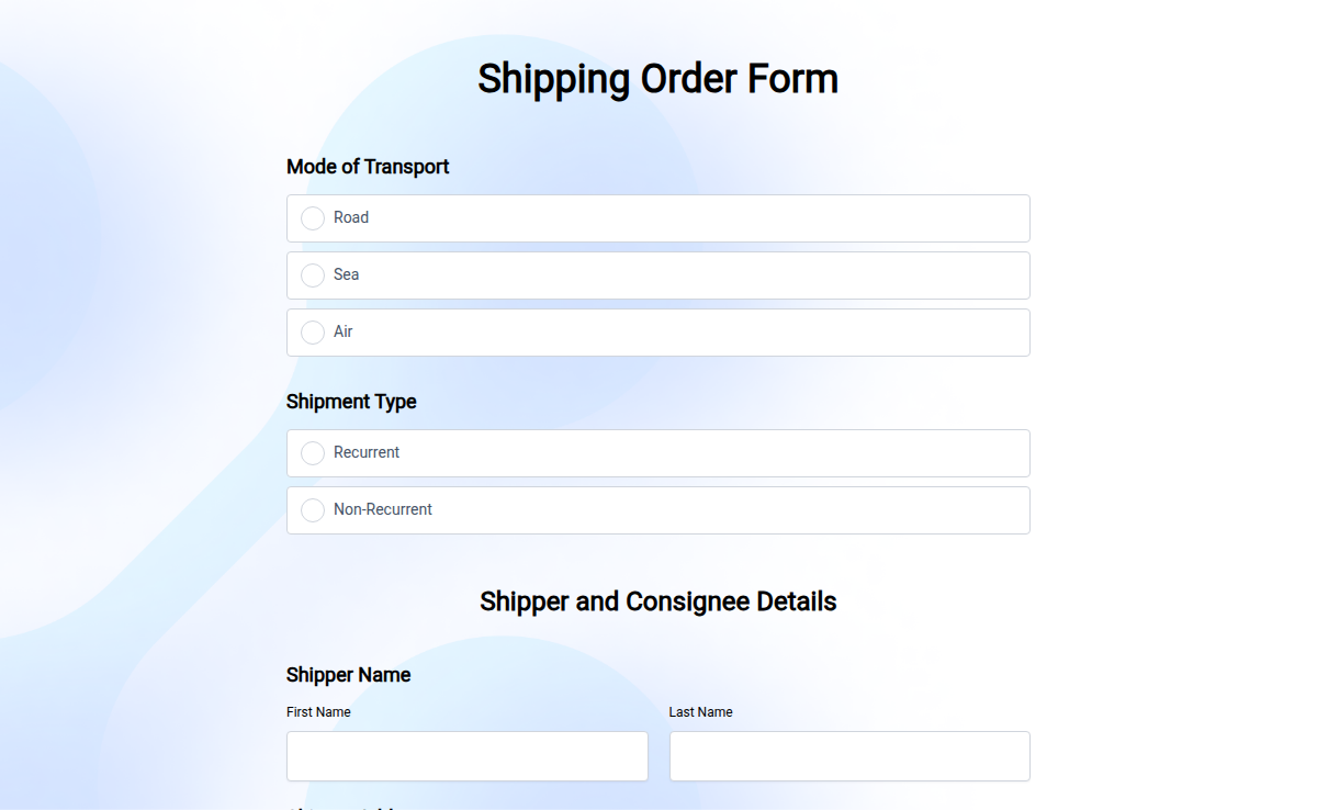Shipping Order Form