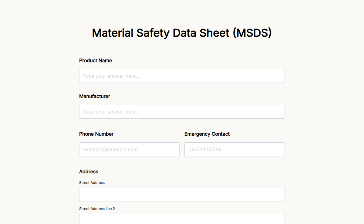 Material Safety Data Sheet (MSDS)