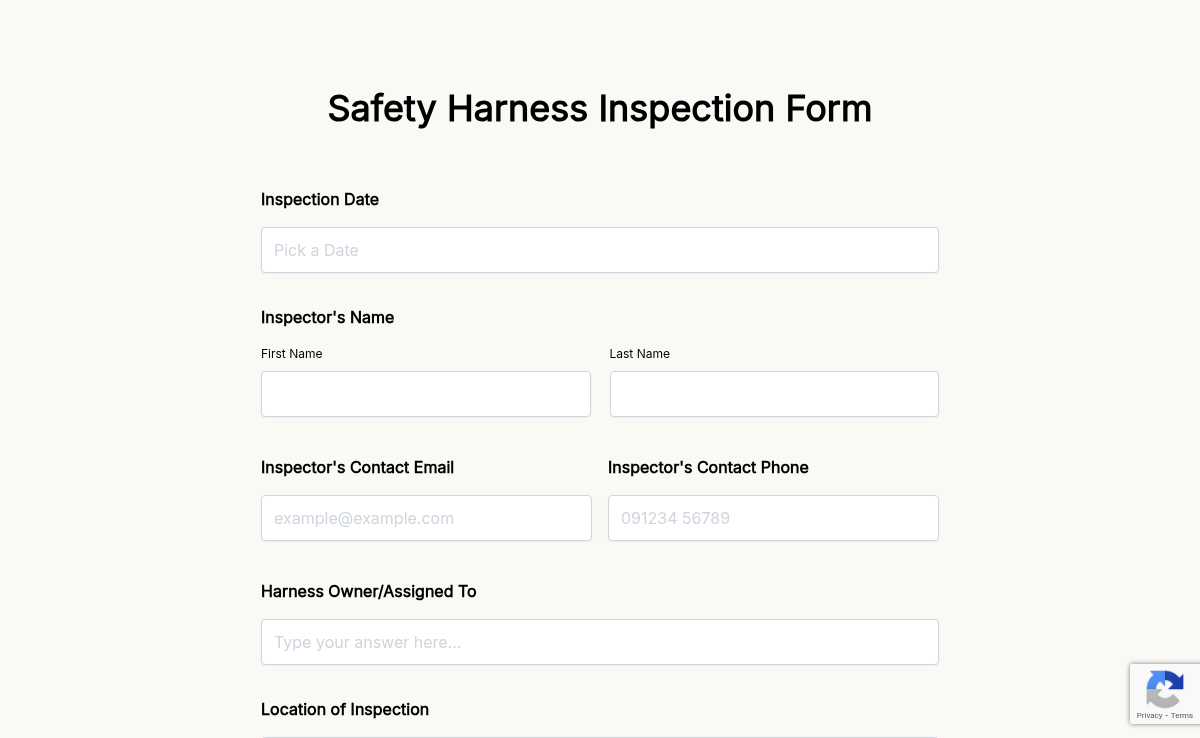 Safety Harness Inspection Form