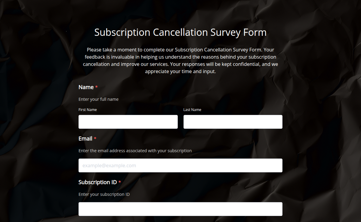 Subscription Cancellation Survey Form