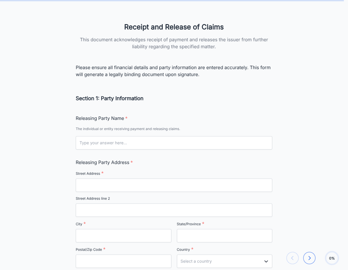 Receipt and Release Agreement