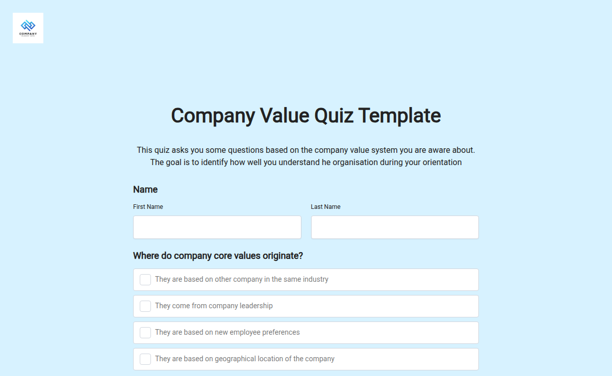 Company Value Quiz