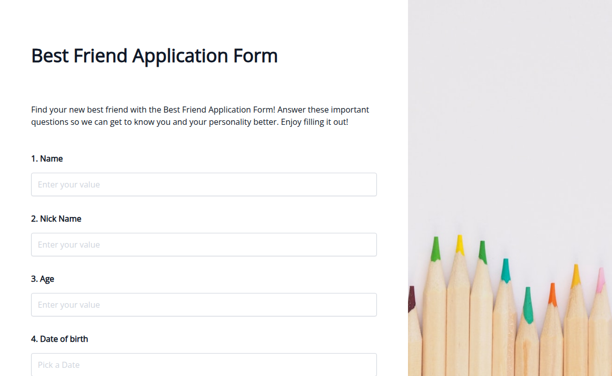 Best Friend Application Form Template