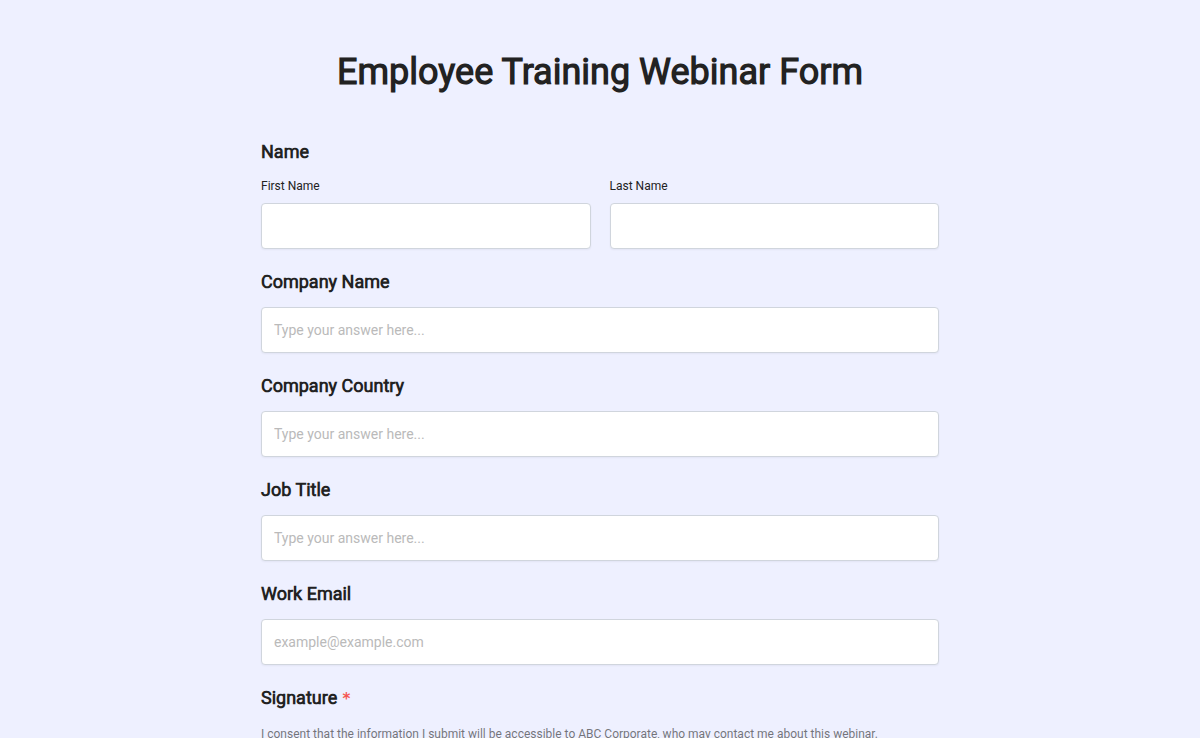 Employee Training Webinar Form