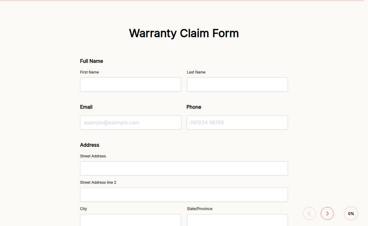 Warranty Claim Form