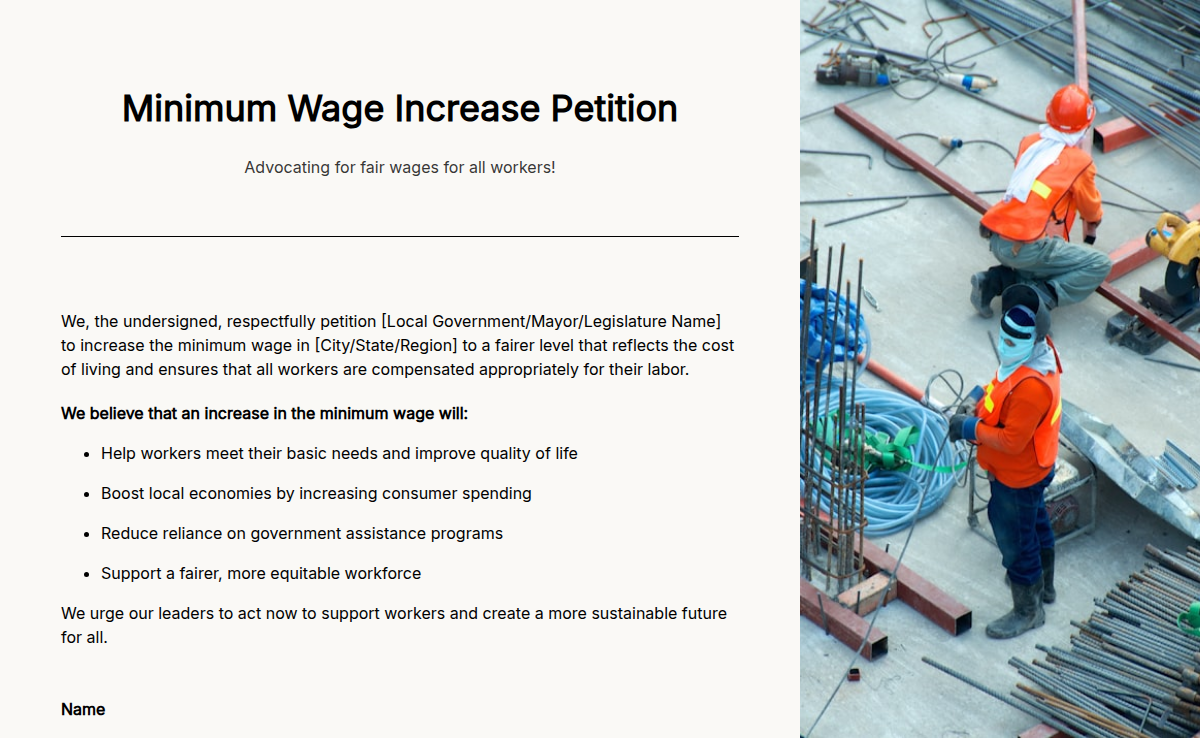 Minimum Wage Increase Petition