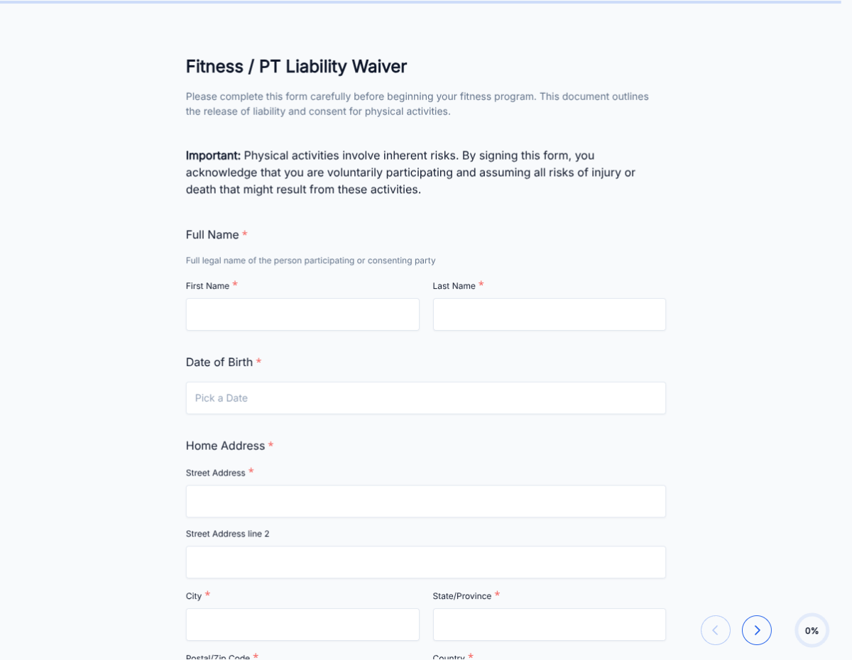 Fitness Consent and Liability Waiver Form