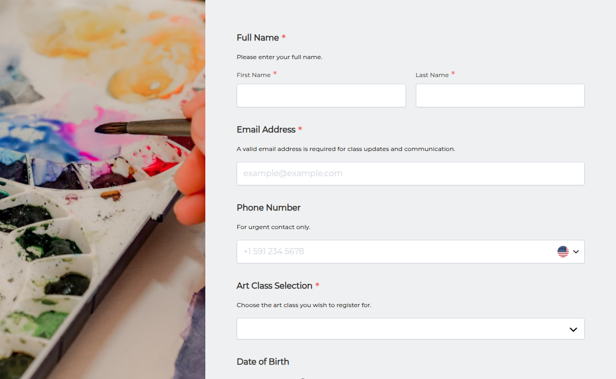 Art Class Registration Form