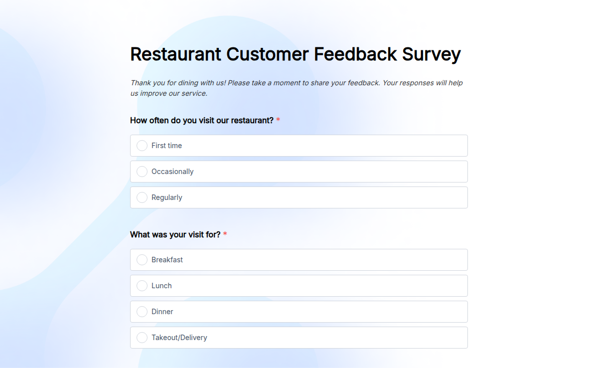 Restaurant Customer Feedback Survey