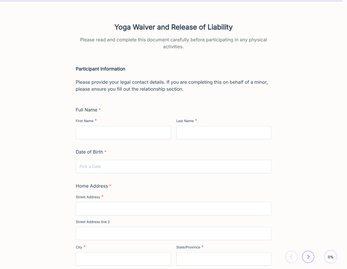 Yoga Waiver and Release of Liability