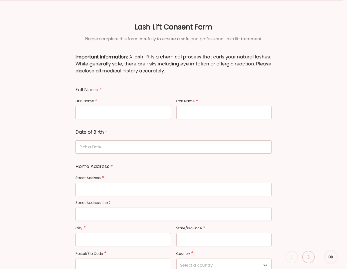 Lash Lift Consent and Intake Form