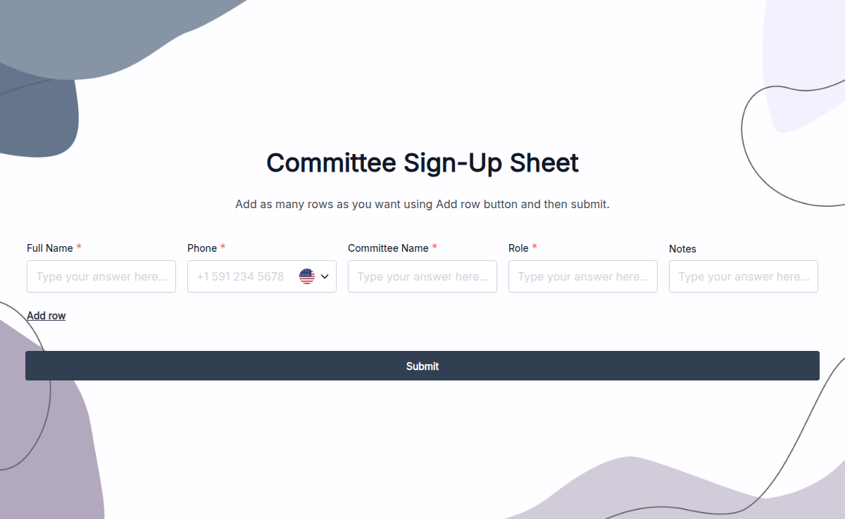 Committee Sign-Up Sheet