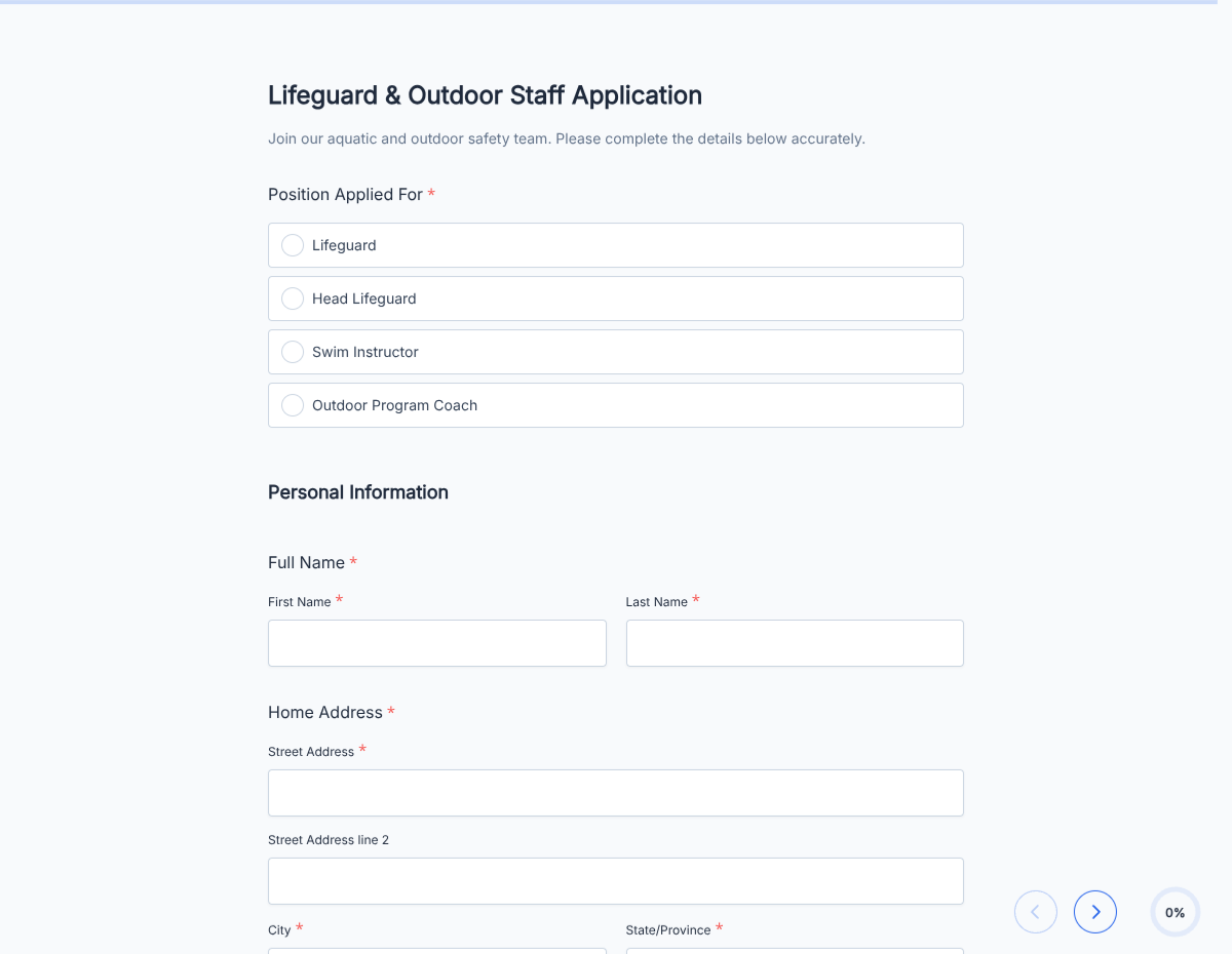 Lifeguard Job Application