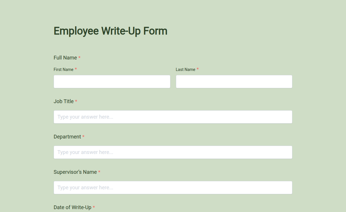 Employee Write-Up Form