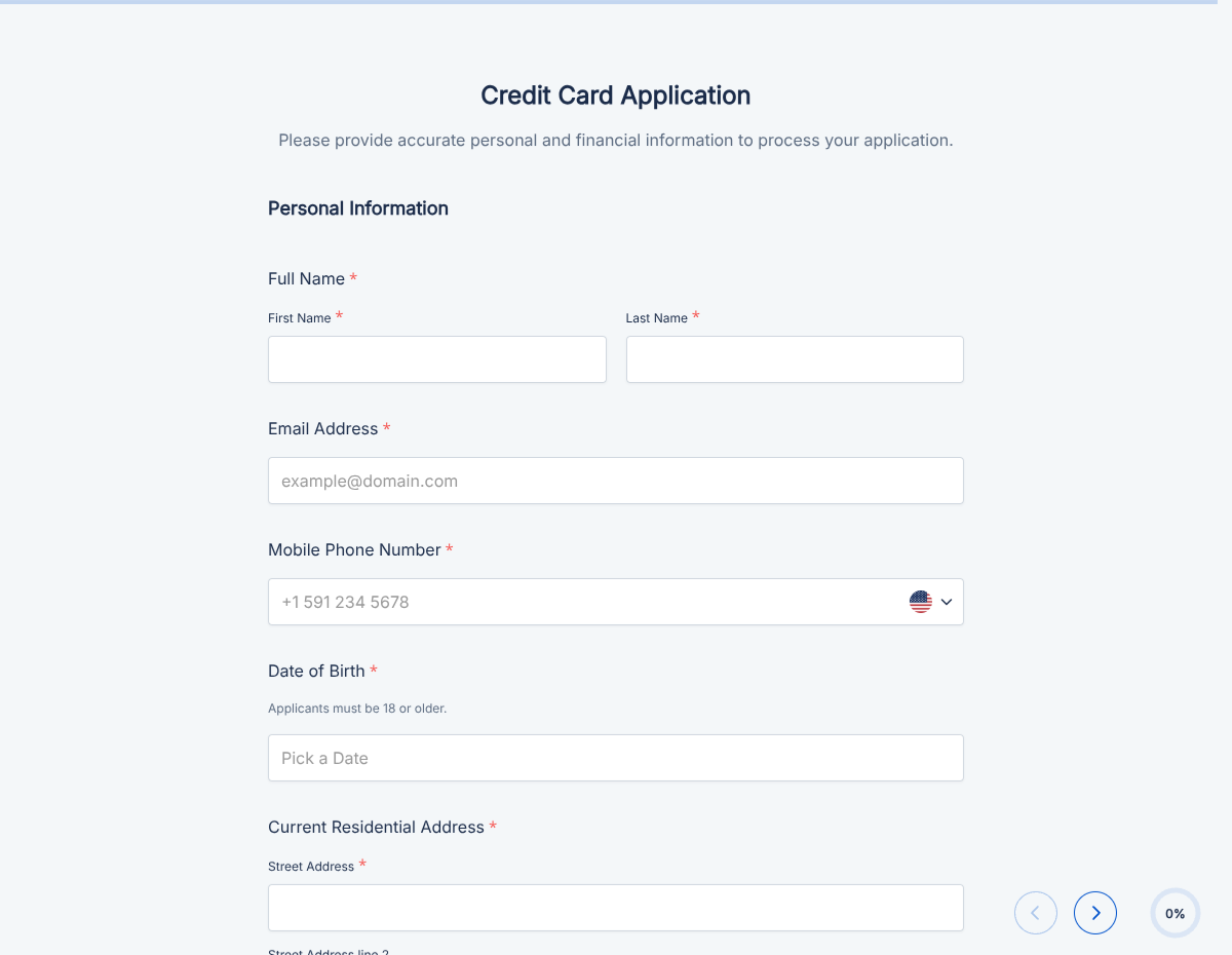 Standard Credit Card Application Form