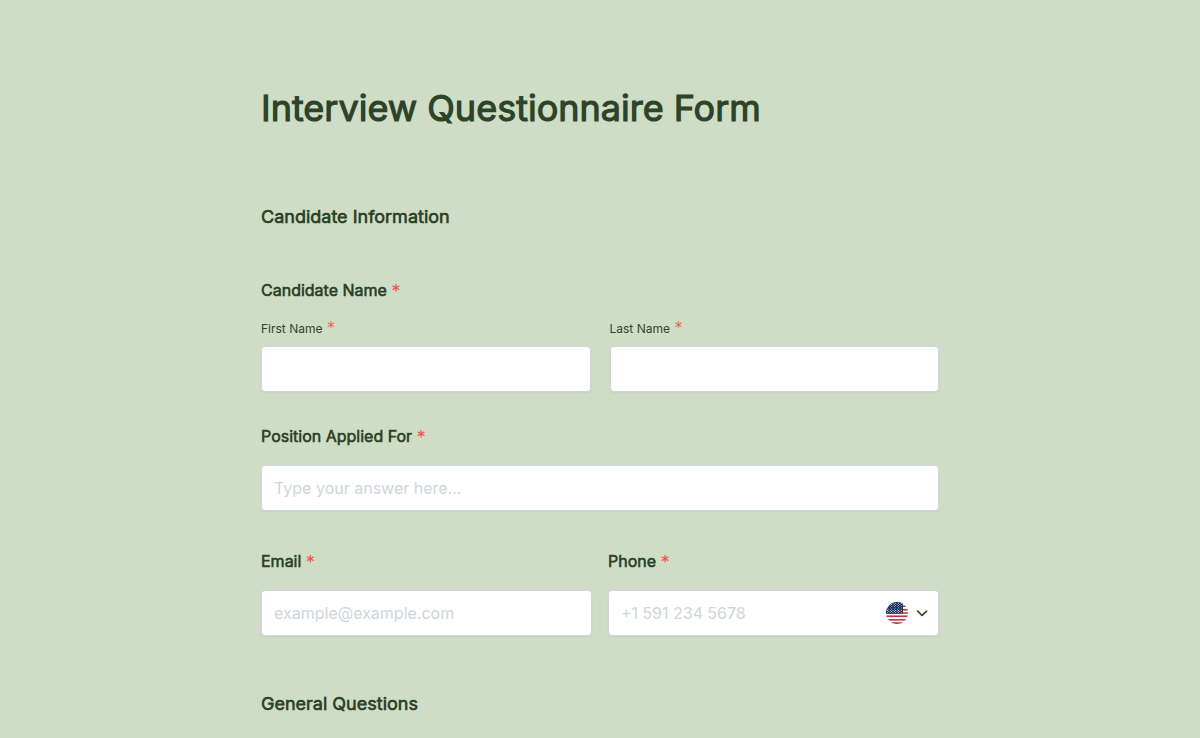 Interview Questionnaire Form
