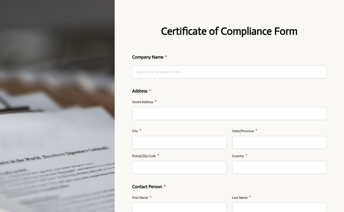 Certificate of Compliance Form