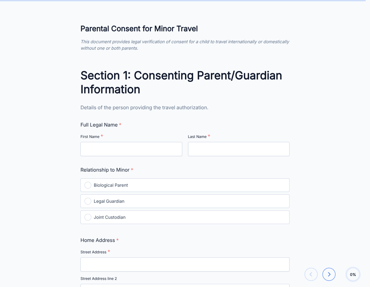 Parental Travel Consent Form