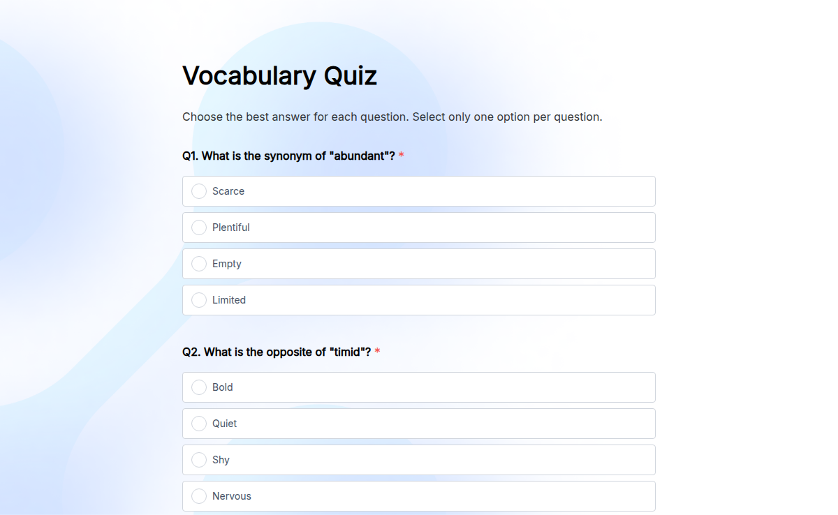 Vocabulary Quiz