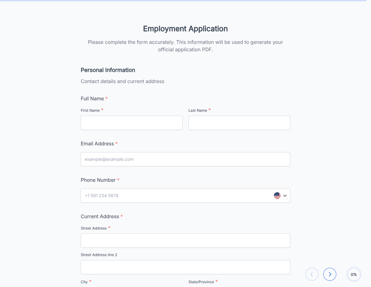 Standard Employment Application